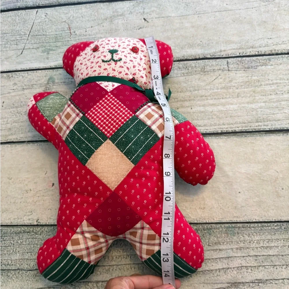 Vintage colorful patchwork handmade stuffed bear. - Picture 5 of 7